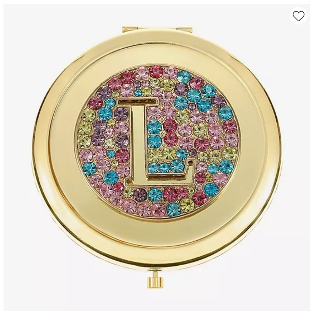 NWT MIXIT Luxe Monet JCPenney L Gold Multicolor Rhinestone Compact Mirror